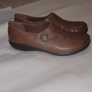 Clarks Ashland Bendables 67766 Brown Leather Slip On Loafer Shoes Size 9.5